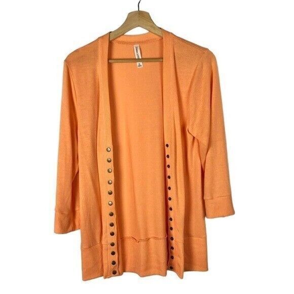Zenana Outfitters Light Orange V-Neck Button Down Cardigan Sweater XL - Picture 2 of 5